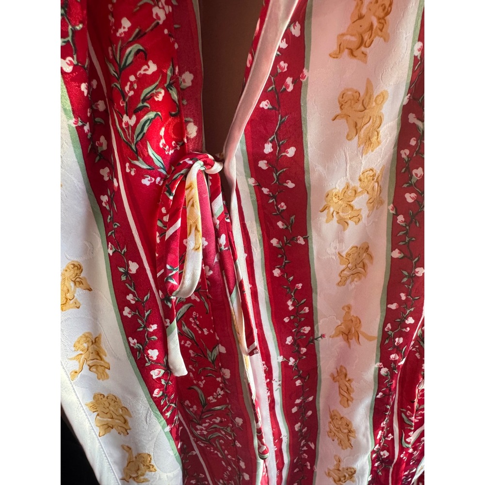 Vintage Victorias Secret Gold Label Cherub Floral Stripe Robe Red White P/S